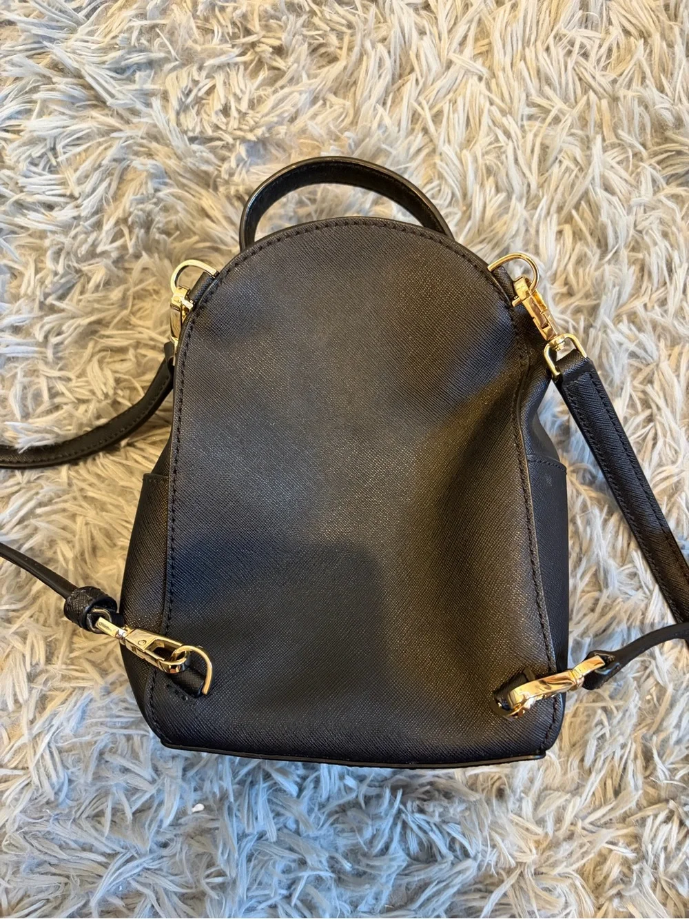 kate spade black mini backpack with red sequin heart and floral studs